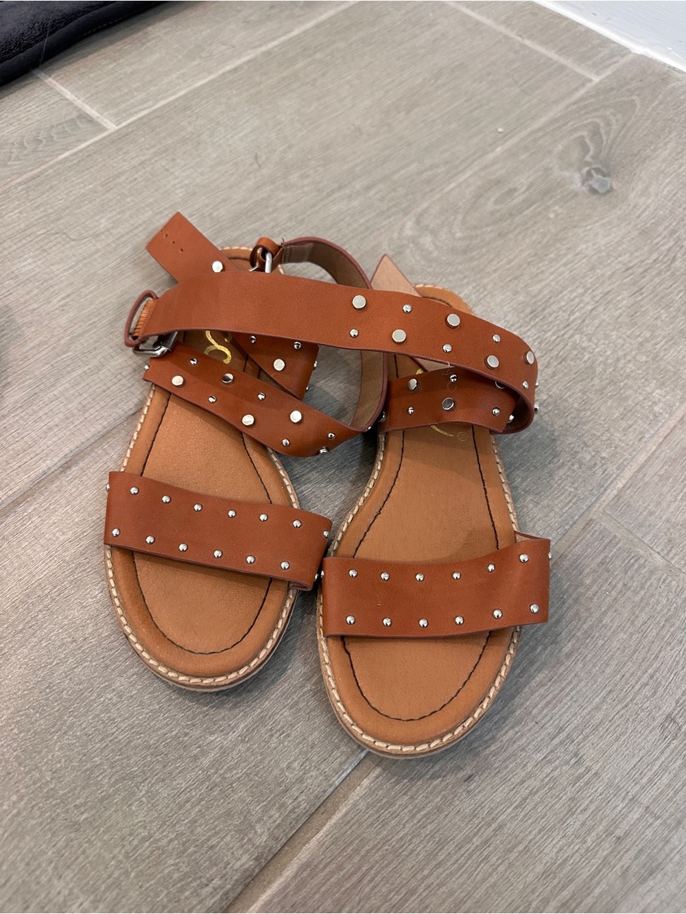 Studded Brown Leather Ankle-Strap Sandals